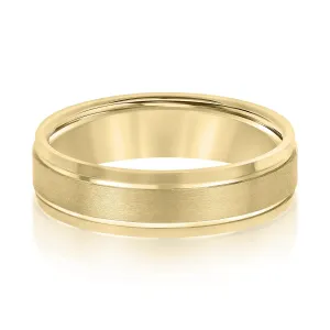 14K Yellow Gold Men's 6MM Wedding Band With Satin Finish And High Polish Beveled Edges