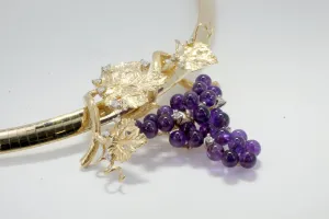 14kt Gold Purple Amethyst & Diamonds Grape Cluster Necklace
