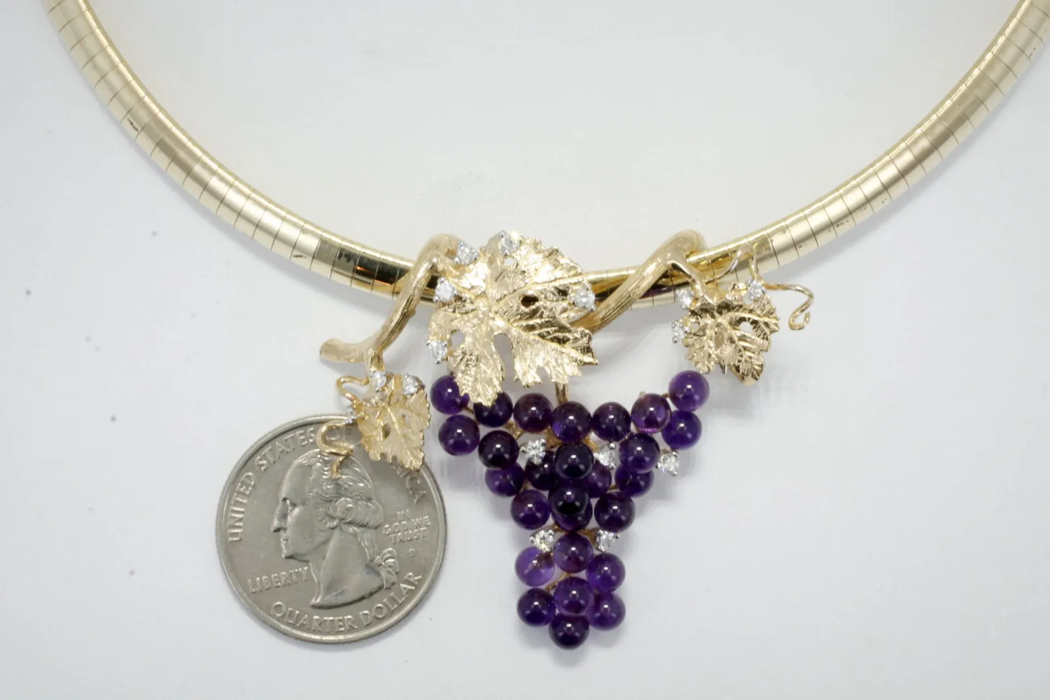 14kt Gold Purple Amethyst & Diamonds Grape Cluster Necklace