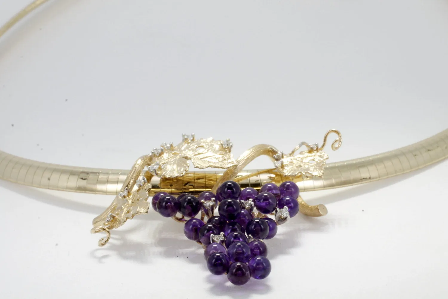 14kt Gold Purple Amethyst & Diamonds Grape Cluster Necklace