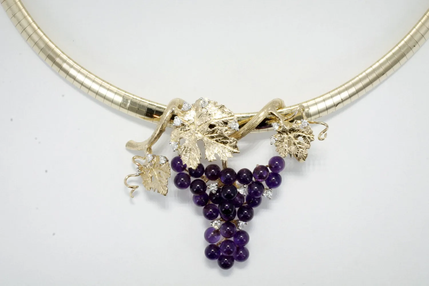 14kt Gold Purple Amethyst & Diamonds Grape Cluster Necklace