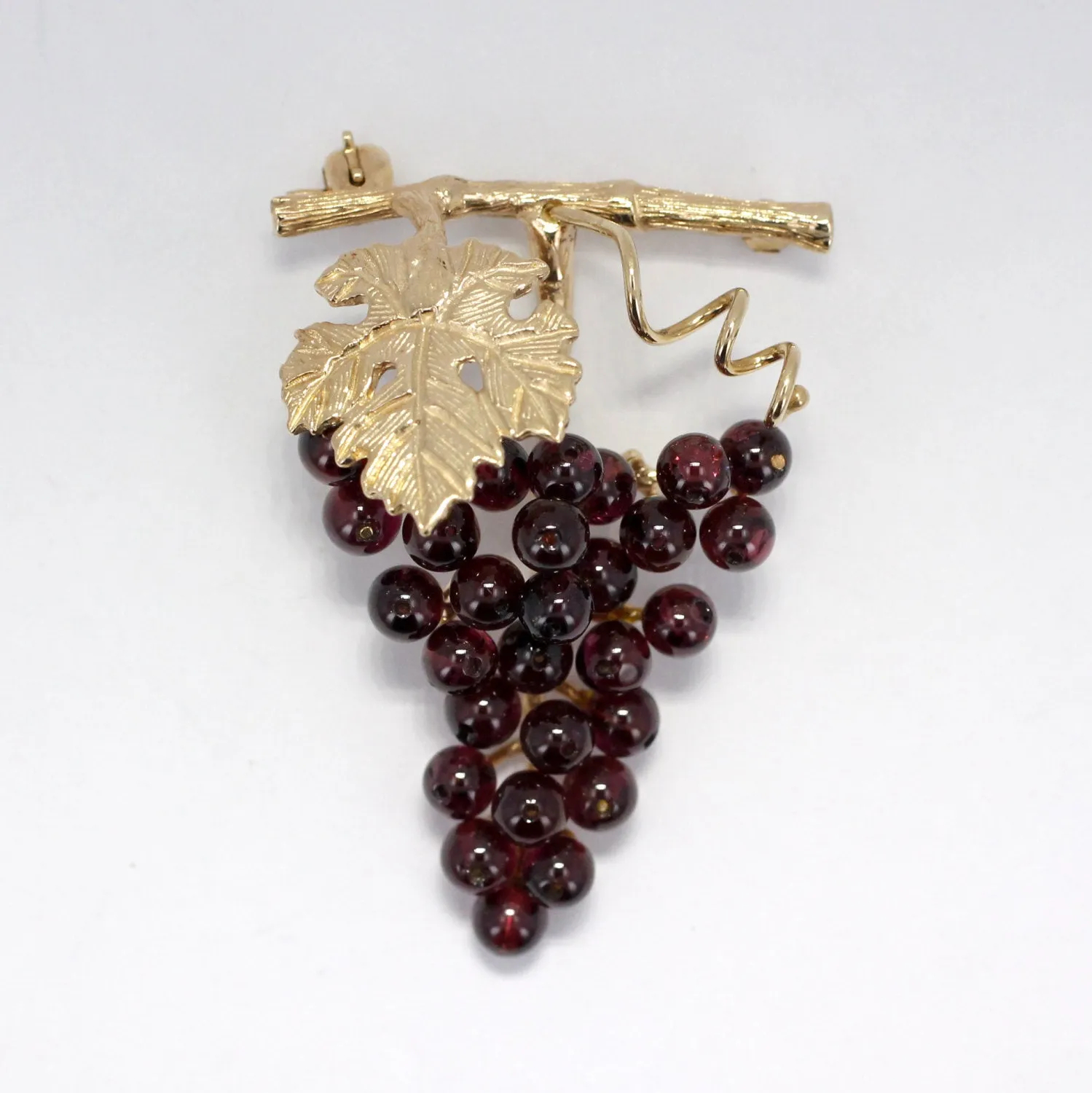 14kt Gold Red Garnet Grape Cluster Brooch / Pin