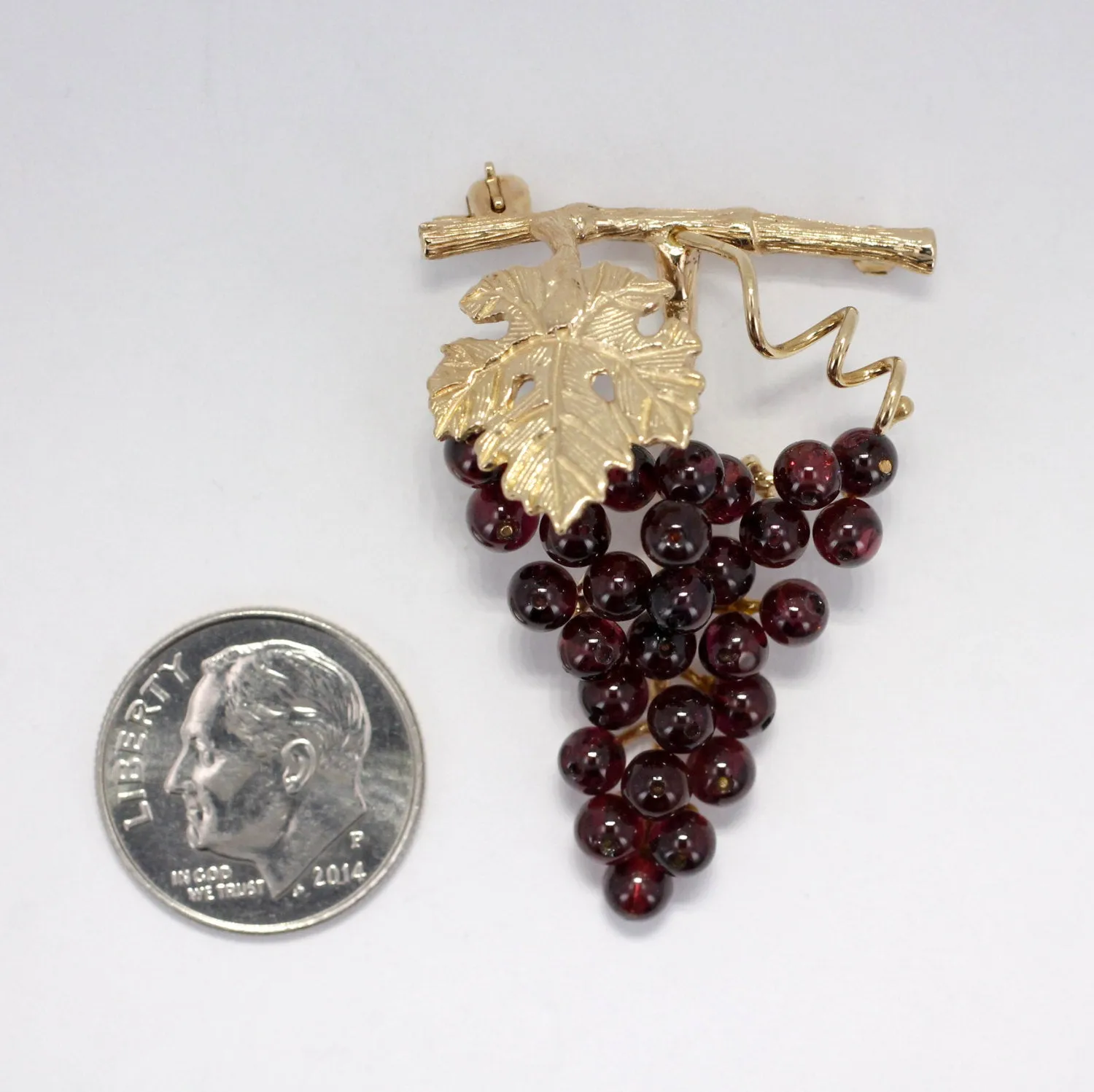 14kt Gold Red Garnet Grape Cluster Brooch / Pin