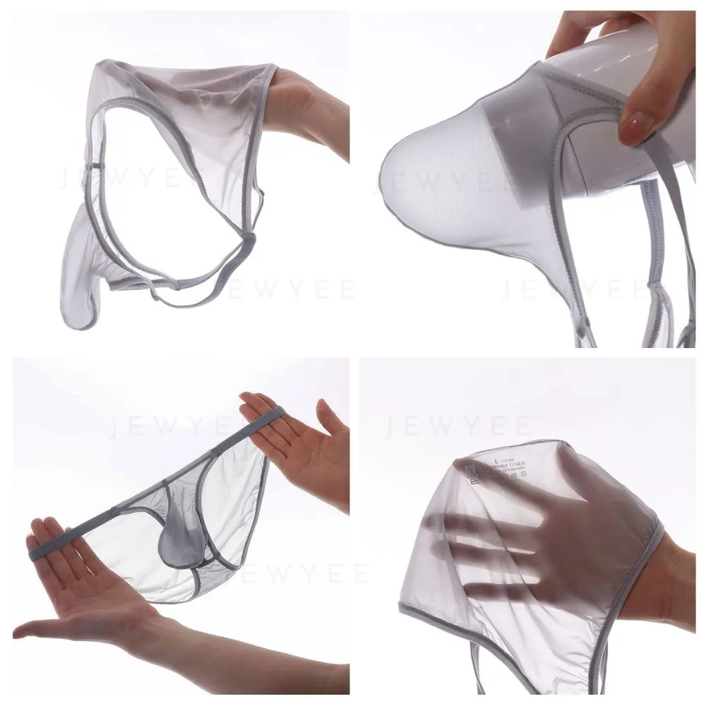 4-Pack Men's See-through Ice Silk Briefs Up to Size XXL - JEWYEE AY  860