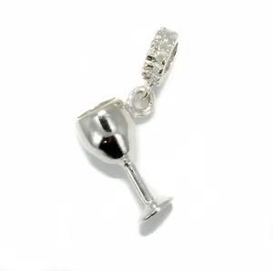 925 Sterling Silver Wine Glass Slide Charm for modular style bracelet