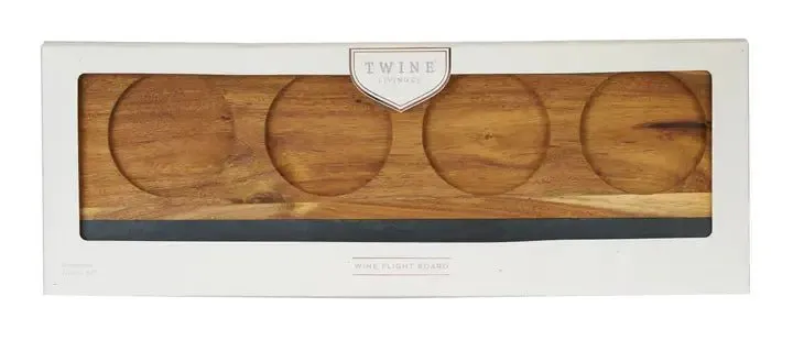 Acacia & Slate 4-Glass Wine Flight Board - Includes Chalk