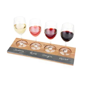 Acacia & Slate 4-Glass Wine Flight Board - Includes Chalk