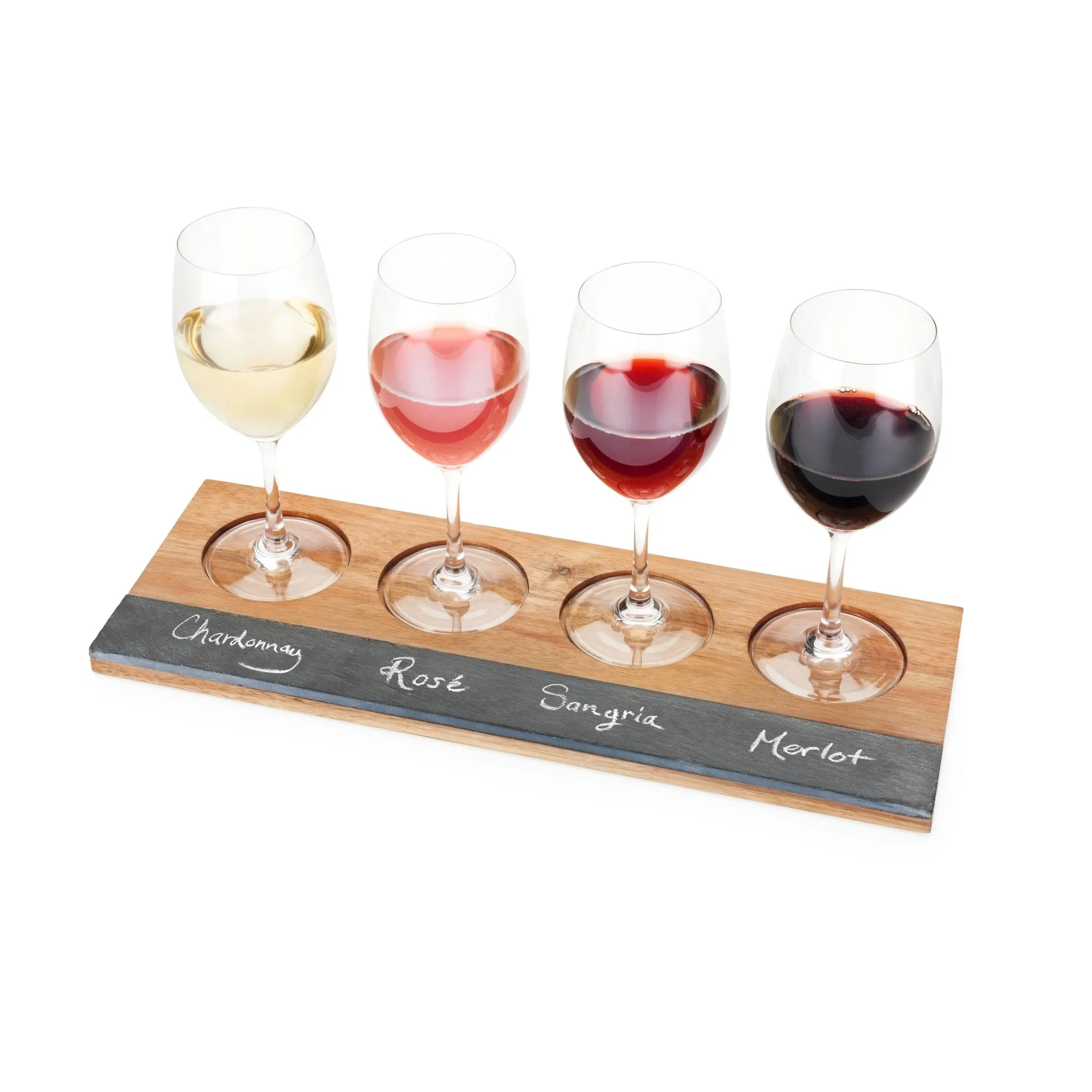 Acacia & Slate 4-Glass Wine Flight Board - Includes Chalk