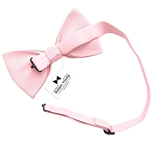 Adam Young Men's Blush Rose Pastel Bow Tie Pre-Tied Style Formal Satin Classic Bowtie for Tuxedo Faux Silk (Large, Pink)