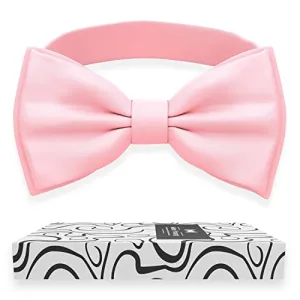 Adam Young Men's Blush Rose Pastel Bow Tie Pre-Tied Style Formal Satin Classic Bowtie for Tuxedo Faux Silk (Large, Pink)