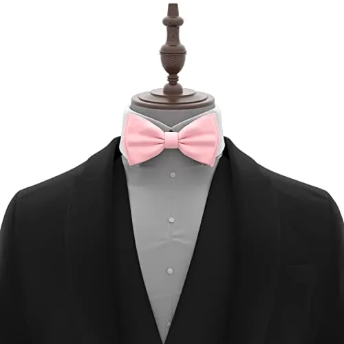 Adam Young Men's Blush Rose Pastel Bow Tie Pre-Tied Style Formal Satin Classic Bowtie for Tuxedo Faux Silk (Large, Pink)