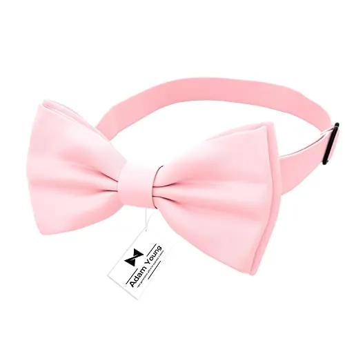 Adam Young Men's Blush Rose Pastel Bow Tie Pre-Tied Style Formal Satin Classic Bowtie for Tuxedo Faux Silk (Large, Pink)