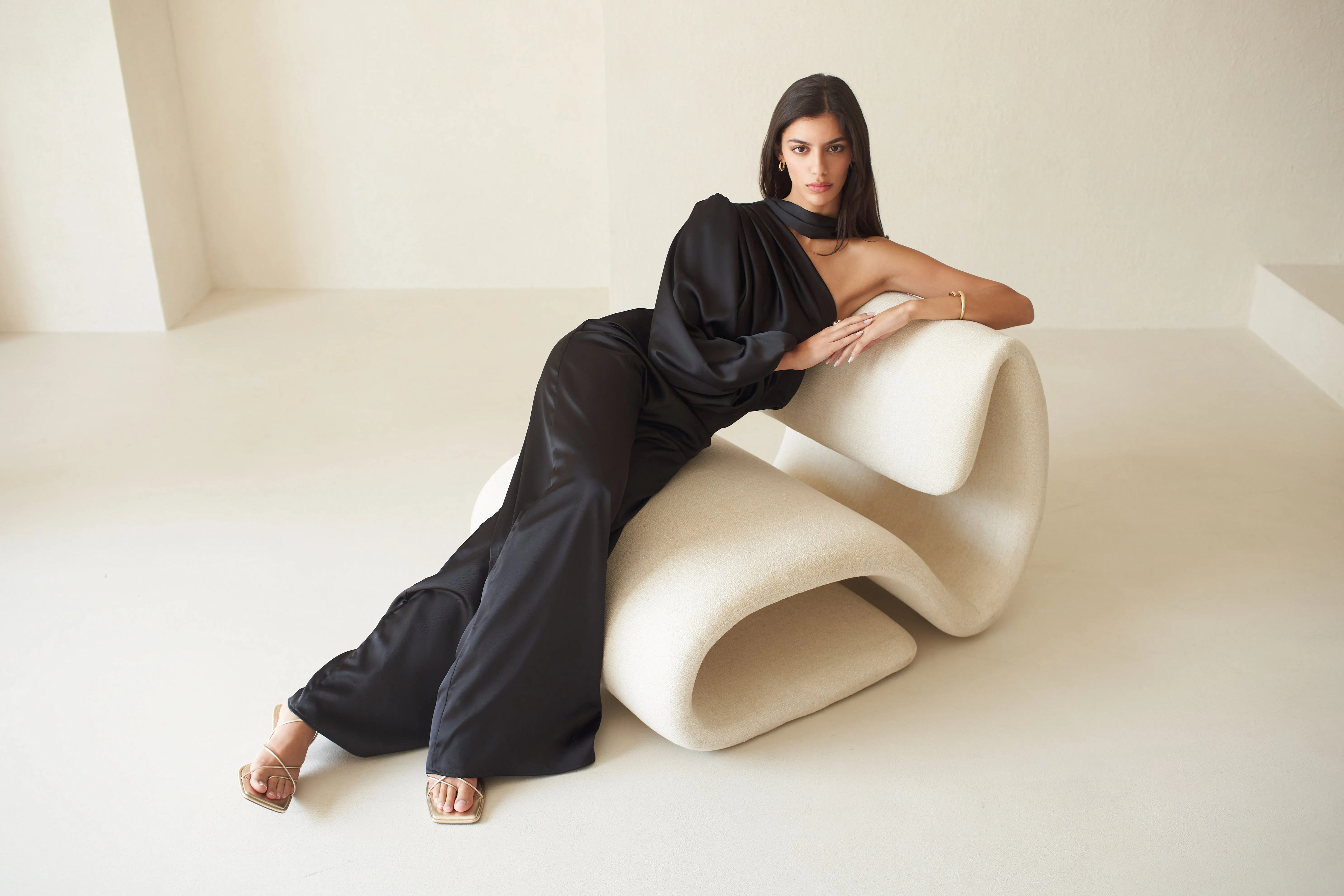 Amalia One Sleeve Satin Jumpsuit