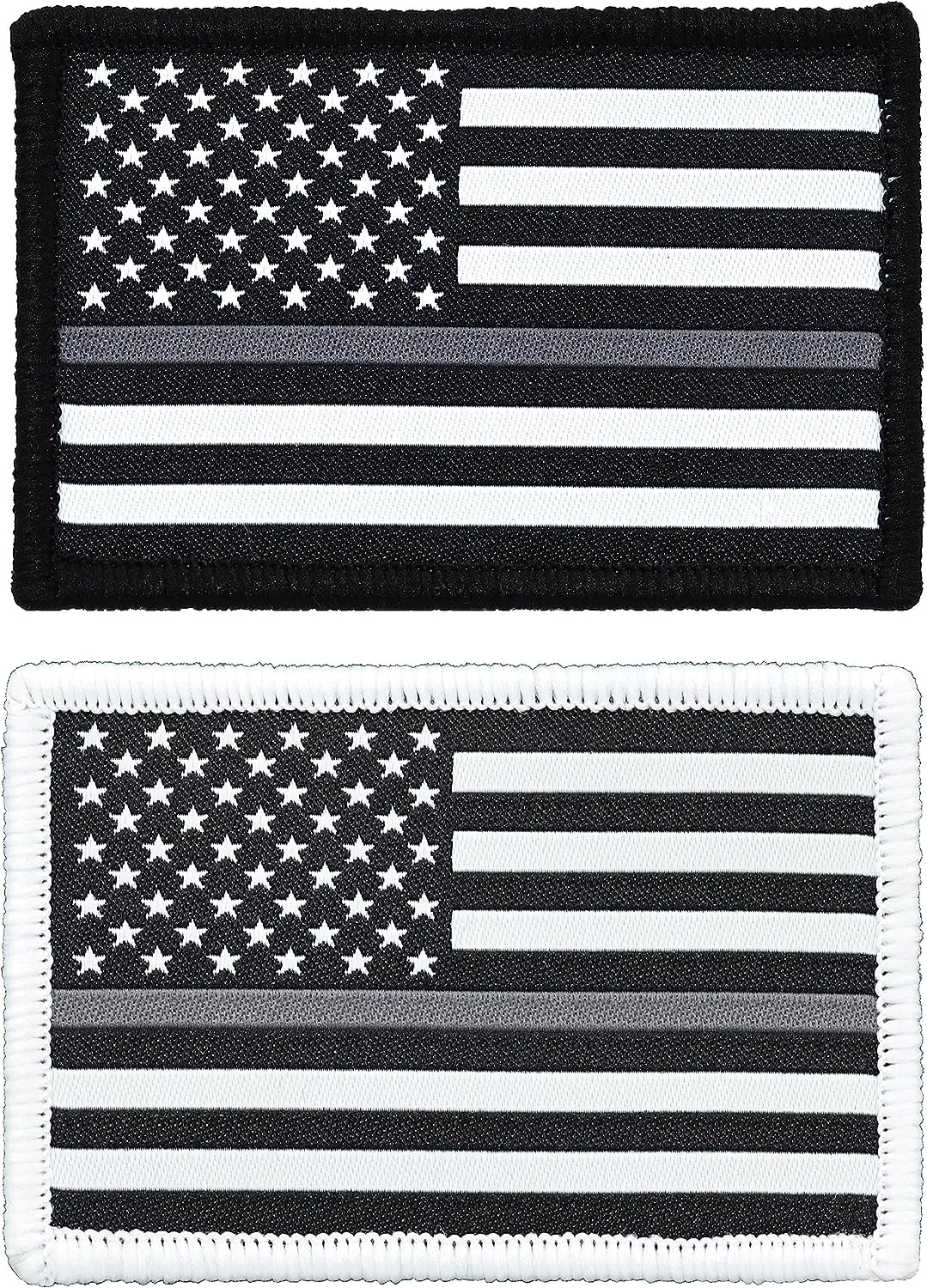 American Flag Patch 2-Pack Set, Woven, Hook and Loop (Thin Grey Line)