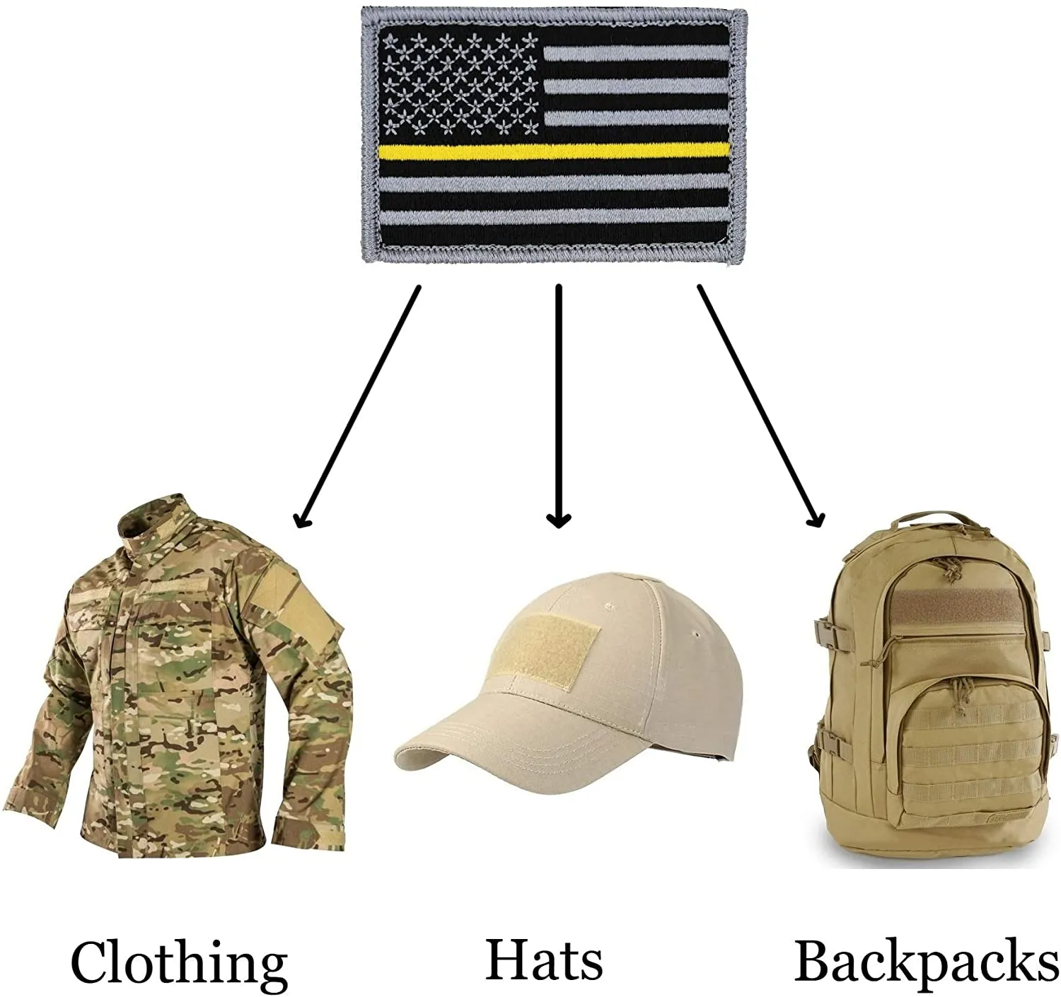 American Flag Patch 4-Pack Set, Embroidered, Hook and Loop (Thin Gold Line)