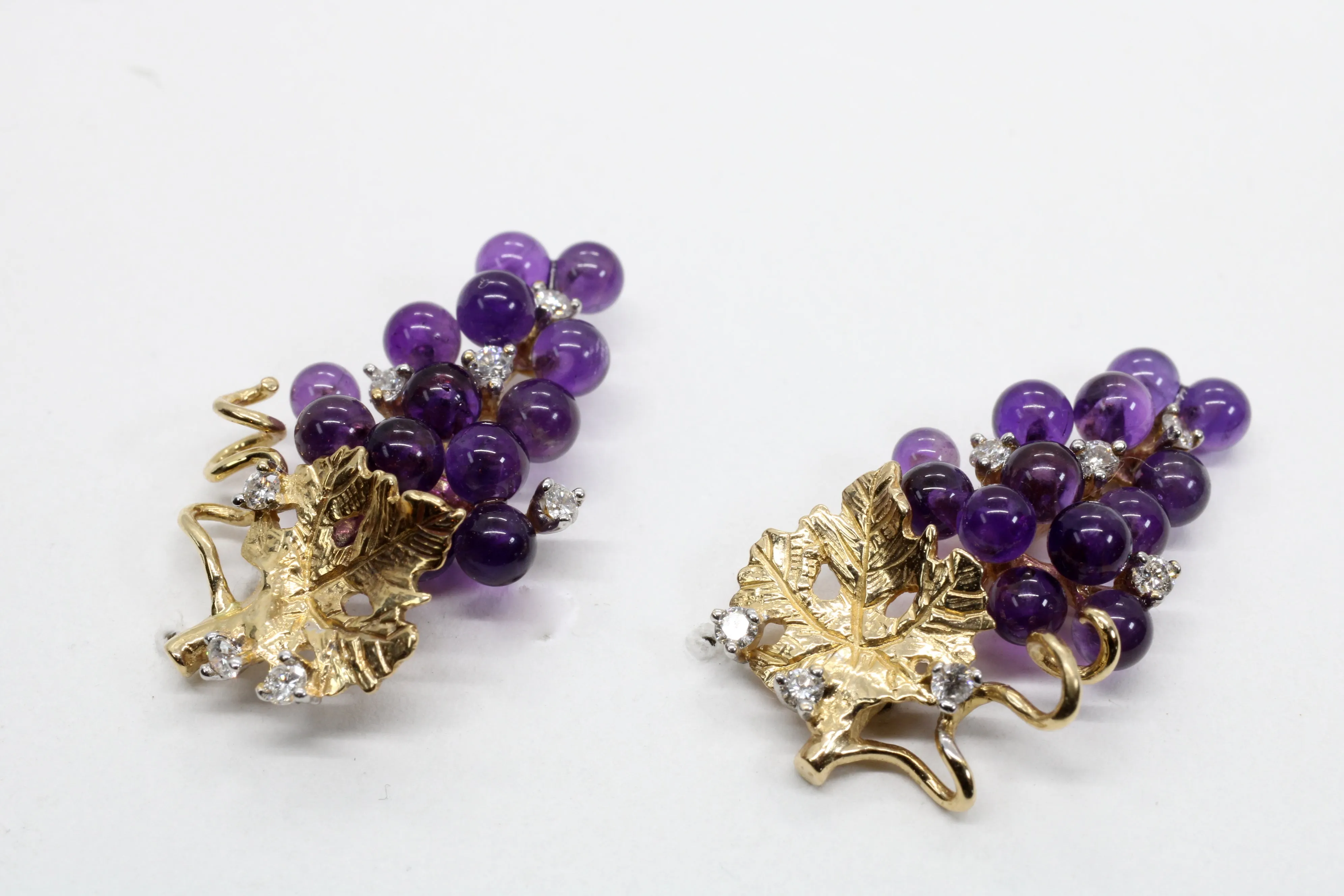 Amethyst and Diamonds Grape Cluster Earrings made in 14kt Gold