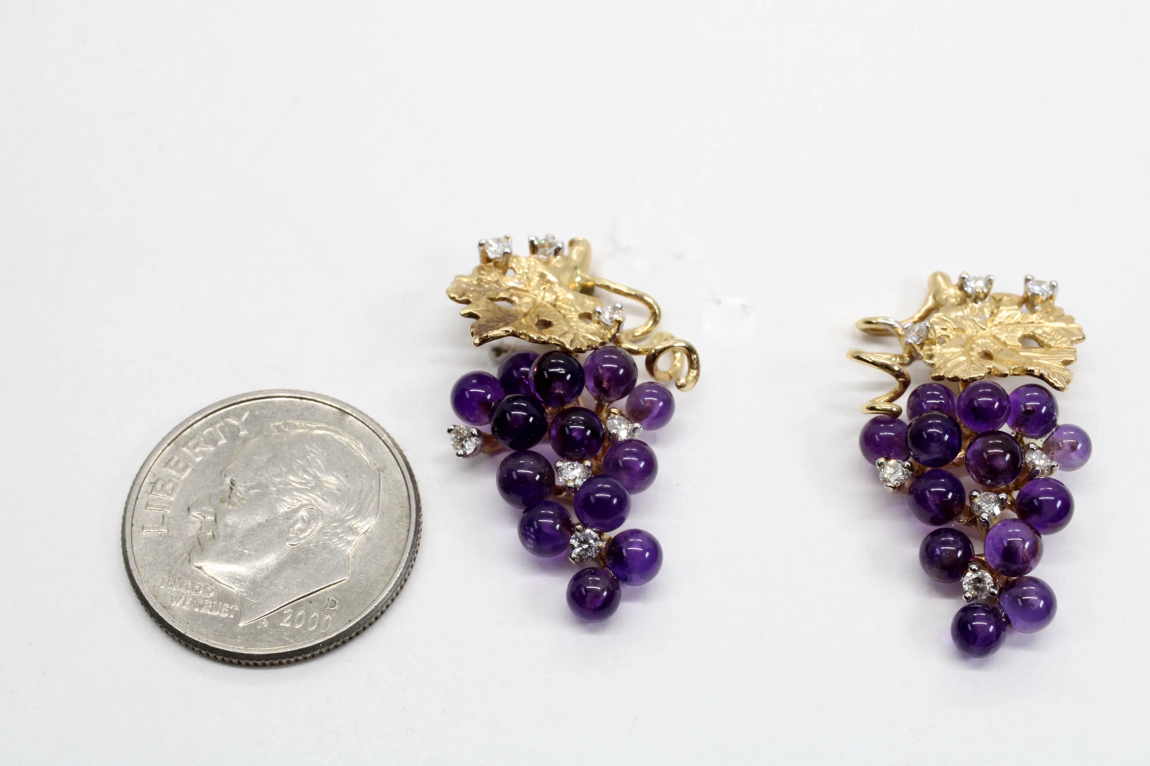Amethyst and Diamonds Grape Cluster Earrings made in 14kt Gold