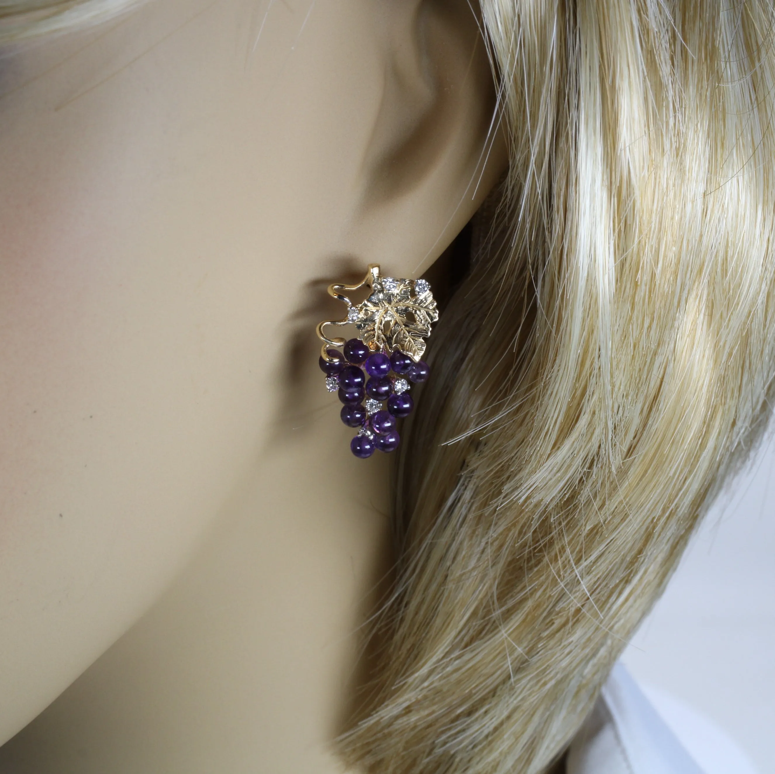 Amethyst and Diamonds Grape Cluster Earrings made in 14kt Gold