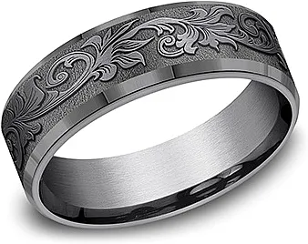 Benchmark Tantalum Vintage Script Men's Wedding Band