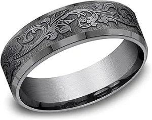 Benchmark Tantalum Vintage Script Men's Wedding Band