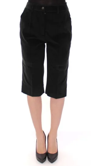 Black Cotton Solid Pattern Shorts Pants