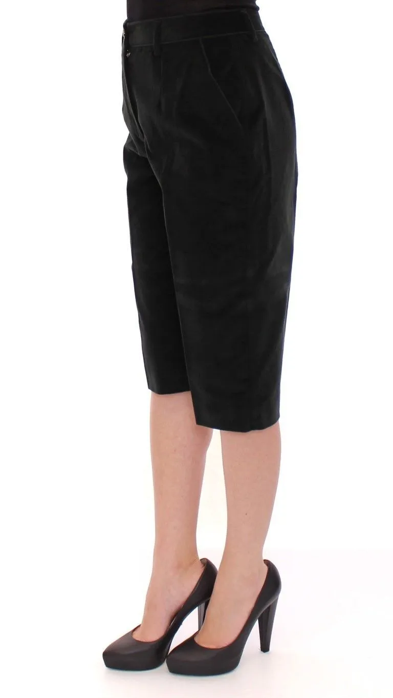Black Cotton Solid Pattern Shorts Pants