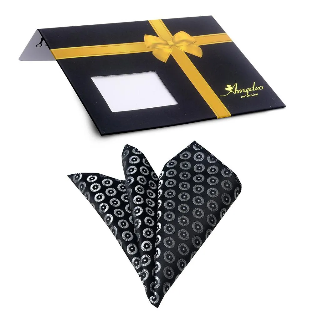 Black Silver Circles Mens Pocket Square - Premium Silk Handkerchiefs for Suits