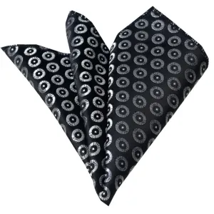Black Silver Circles Mens Pocket Square - Premium Silk Handkerchiefs for Suits