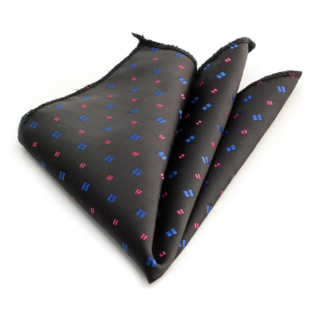 Black/White/Blue & Pink Dots Pocket Square for Men - Premium Silk Handkerchiefs for Suits