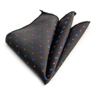 Black/White/Blue & Pink Dots Pocket Square for Men - Premium Silk Handkerchiefs for Suits