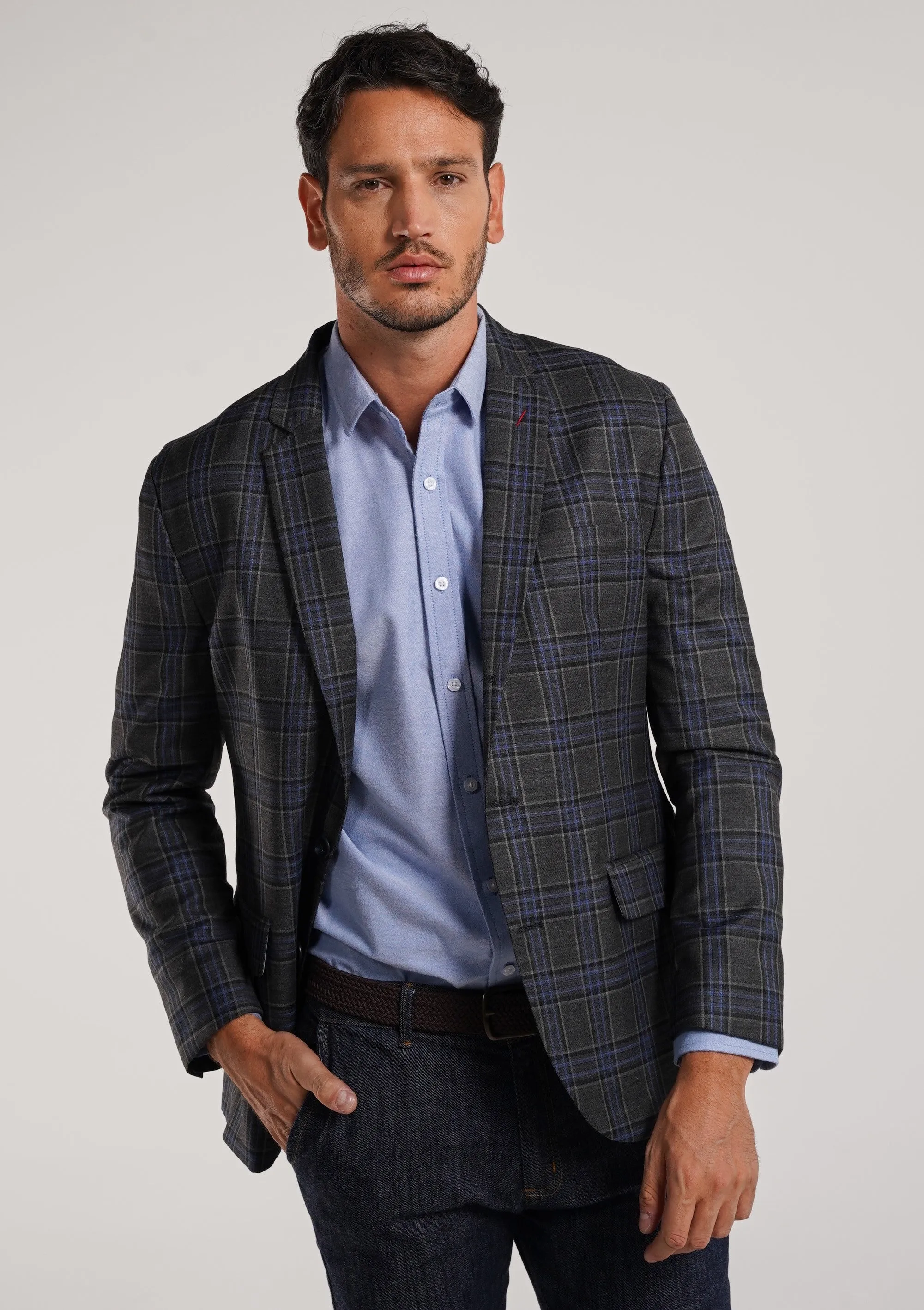 Blazer en lana de cuadros