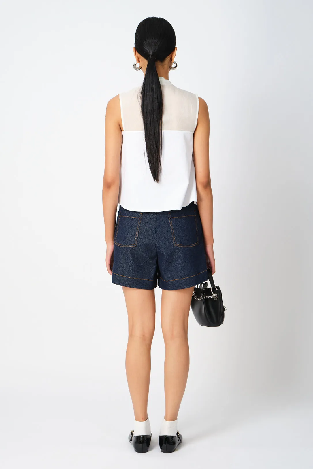 Briony cross-stitch denim mini skort