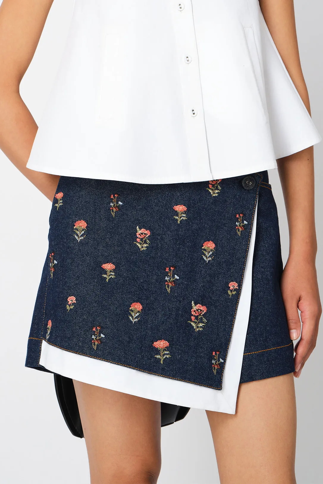 Briony cross-stitch denim mini skort