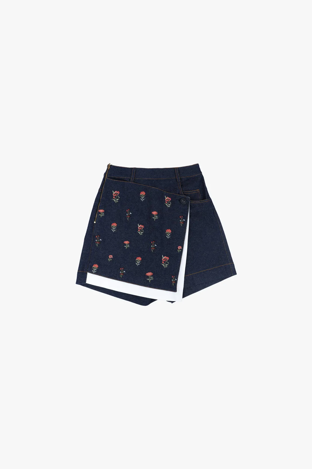 Briony cross-stitch denim mini skort
