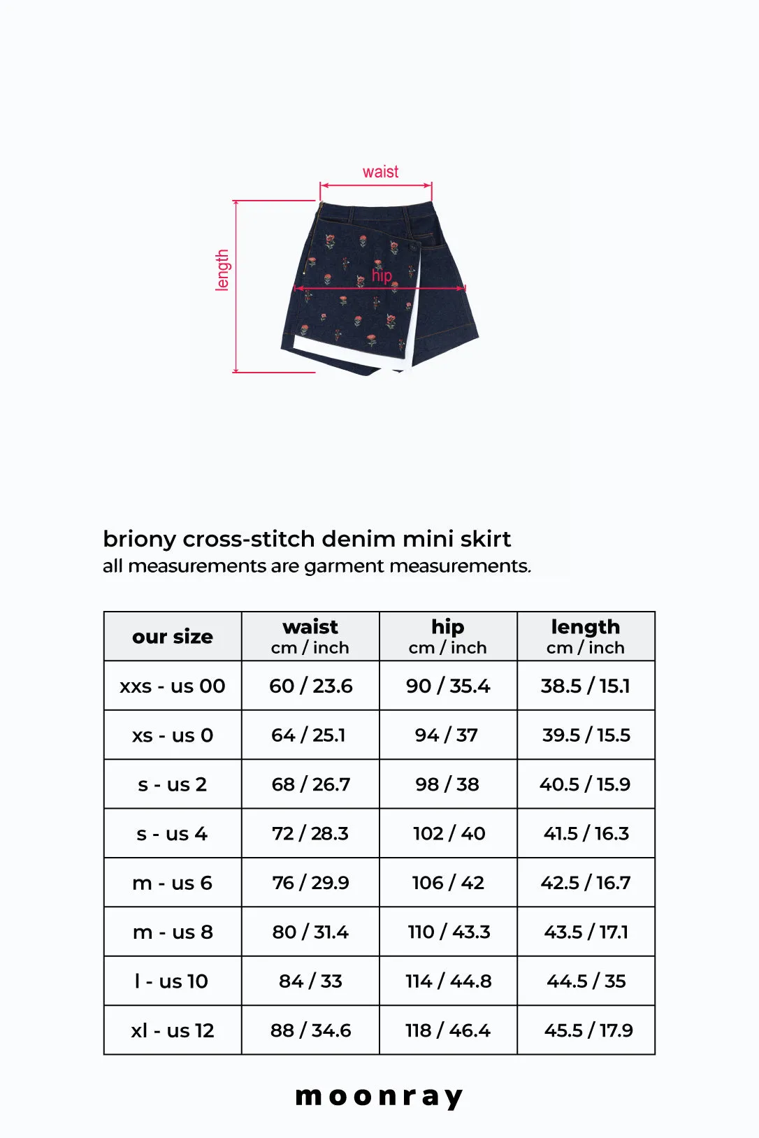 Briony cross-stitch denim mini skort