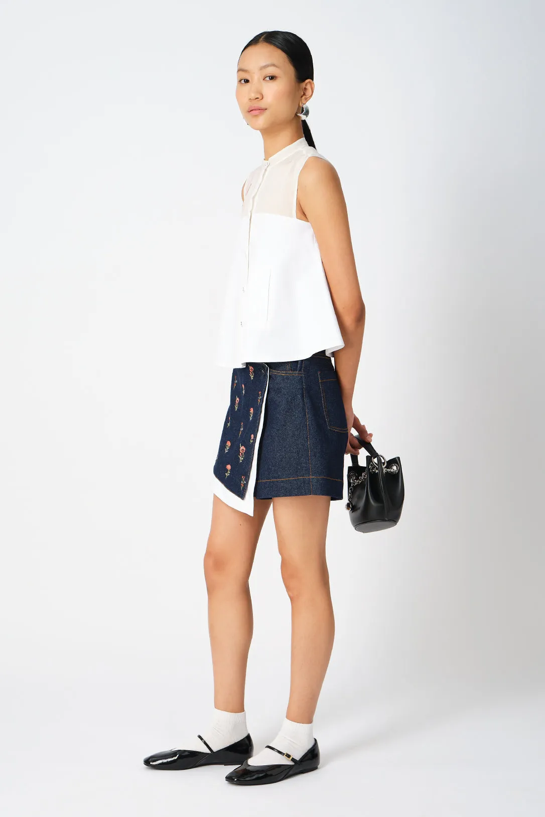 Briony cross-stitch denim mini skort