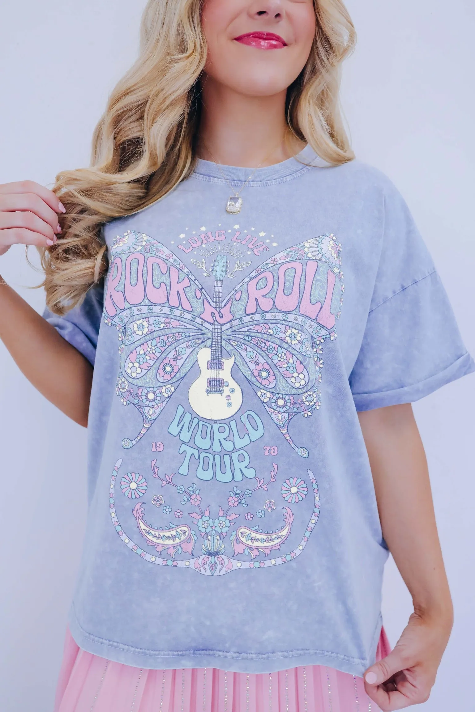 Butterfly Rock N Roll Graphic Tee - Grey
