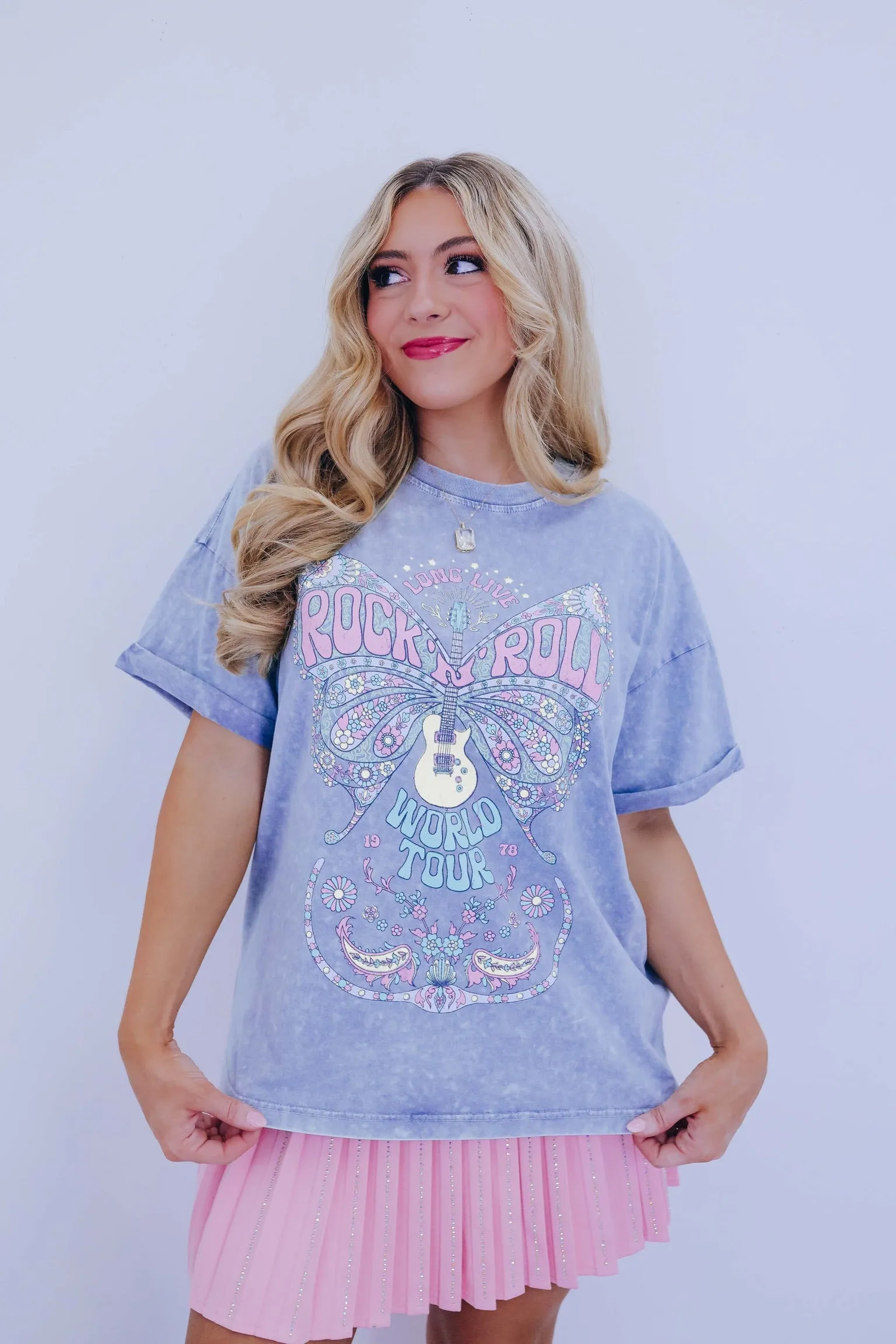 Butterfly Rock N Roll Graphic Tee - Grey