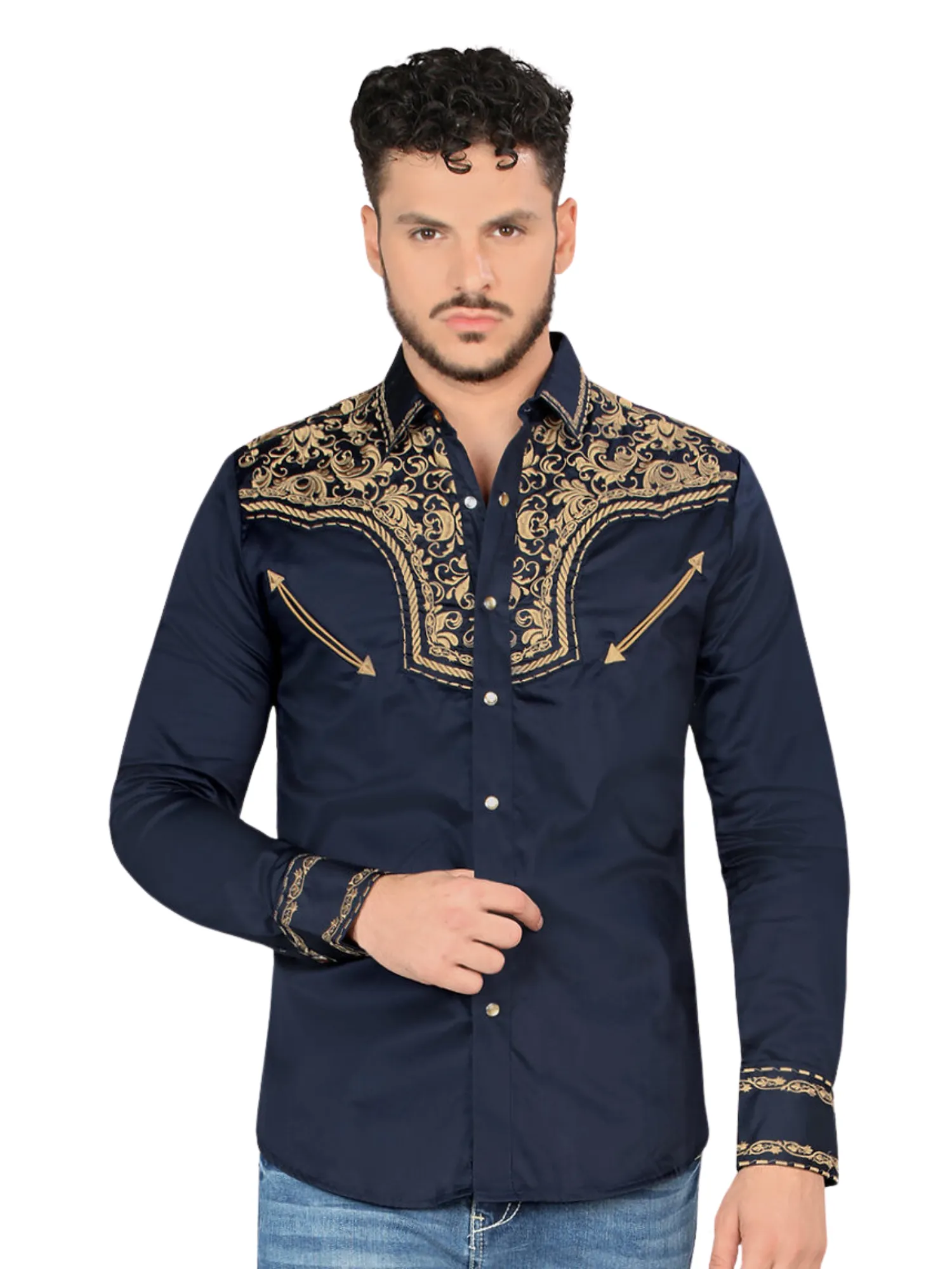 Camisa Vaquera Bordada Manga Larga para Hombre 'Montero' - ID: 3544