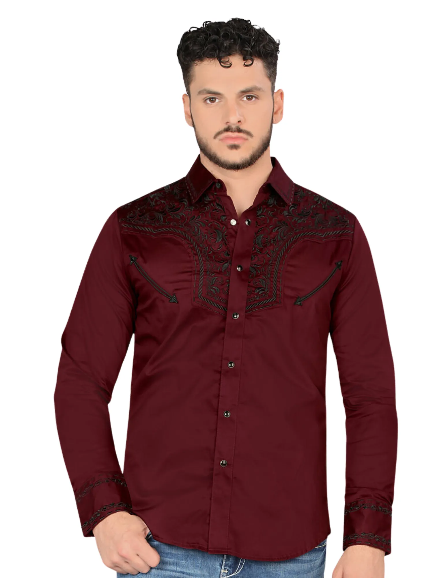 Camisa Vaquera Bordada Manga Larga para Hombre 'Montero' - ID: 3544