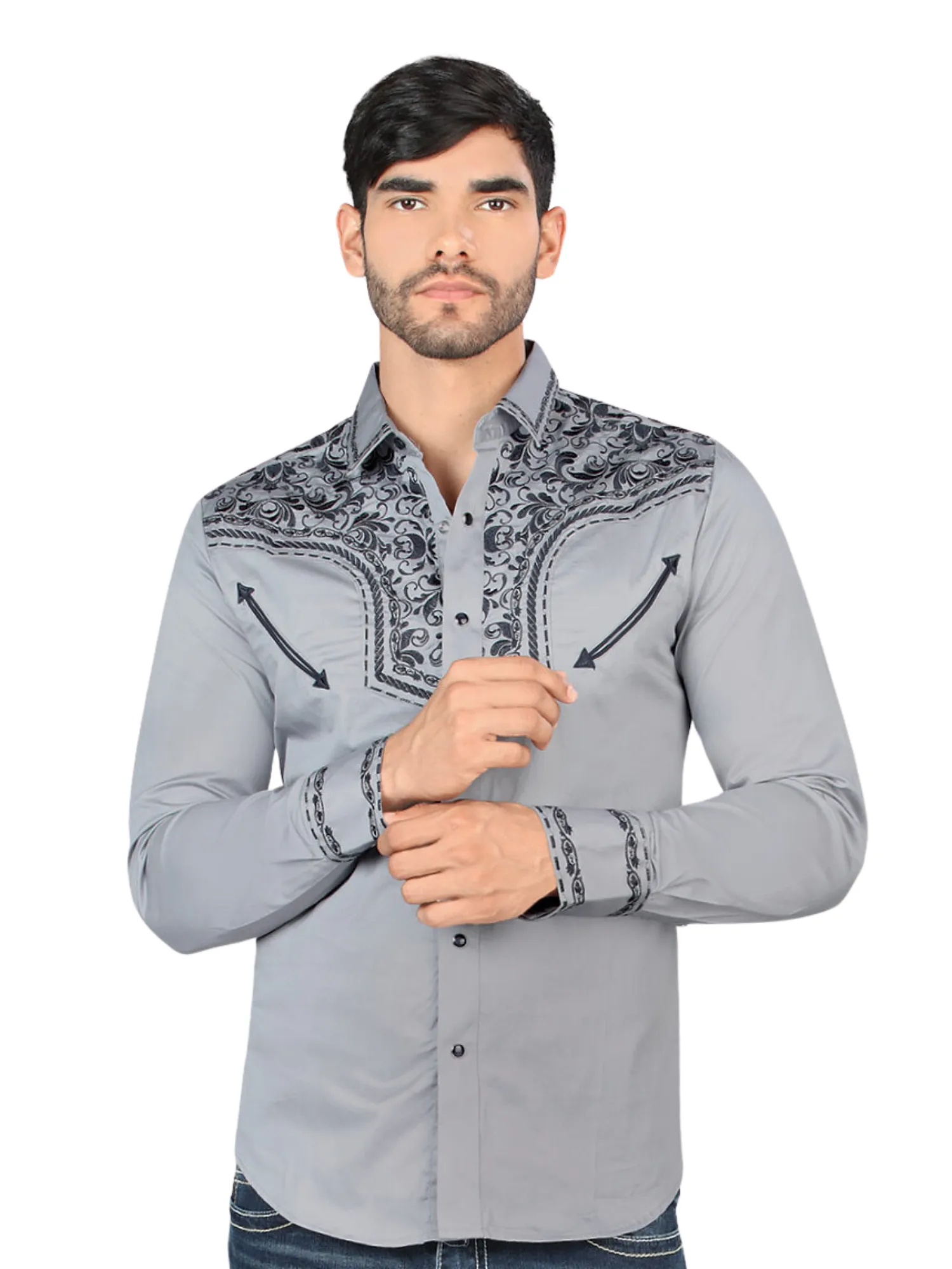 Camisa Vaquera Bordada Manga Larga para Hombre 'Montero' - ID: 3544
