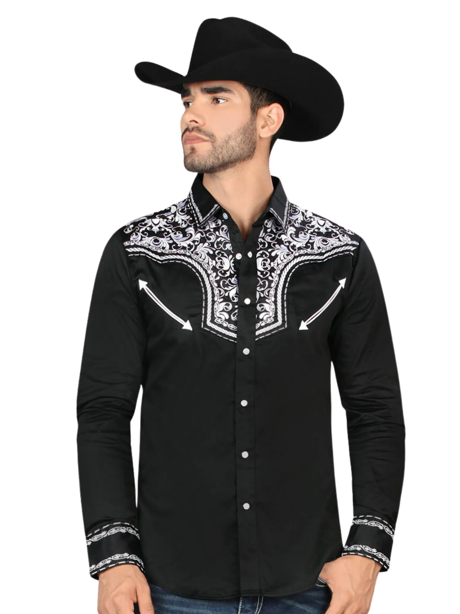 Camisa Vaquera Bordada Manga Larga para Hombre 'Montero' - ID: 3544