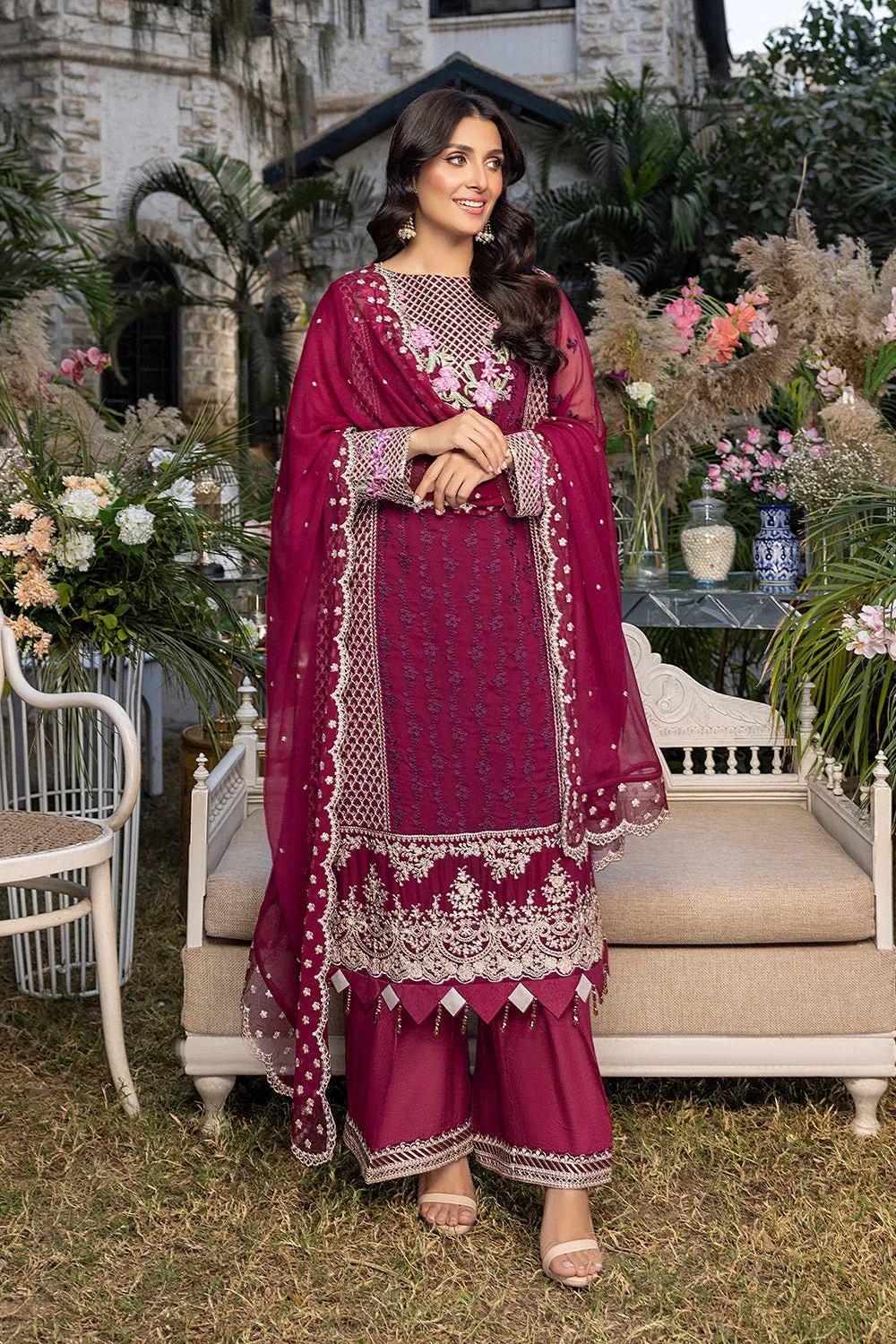 Carmine | Azure Luxe Embroidered 3pcs Collections 2023
