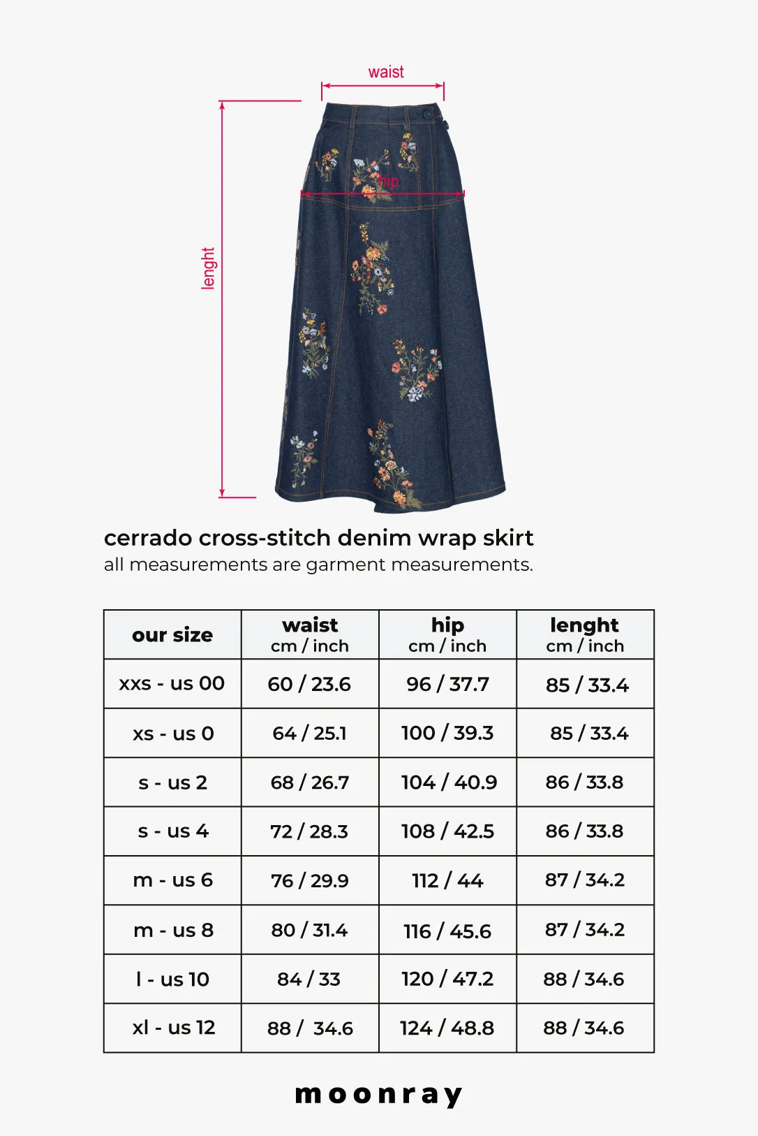 Cerrado cross-stitch denim wrap skirt