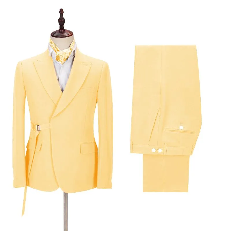 Chic  Yellow Peaked Lapel Slim Fit Men's Prom Suits