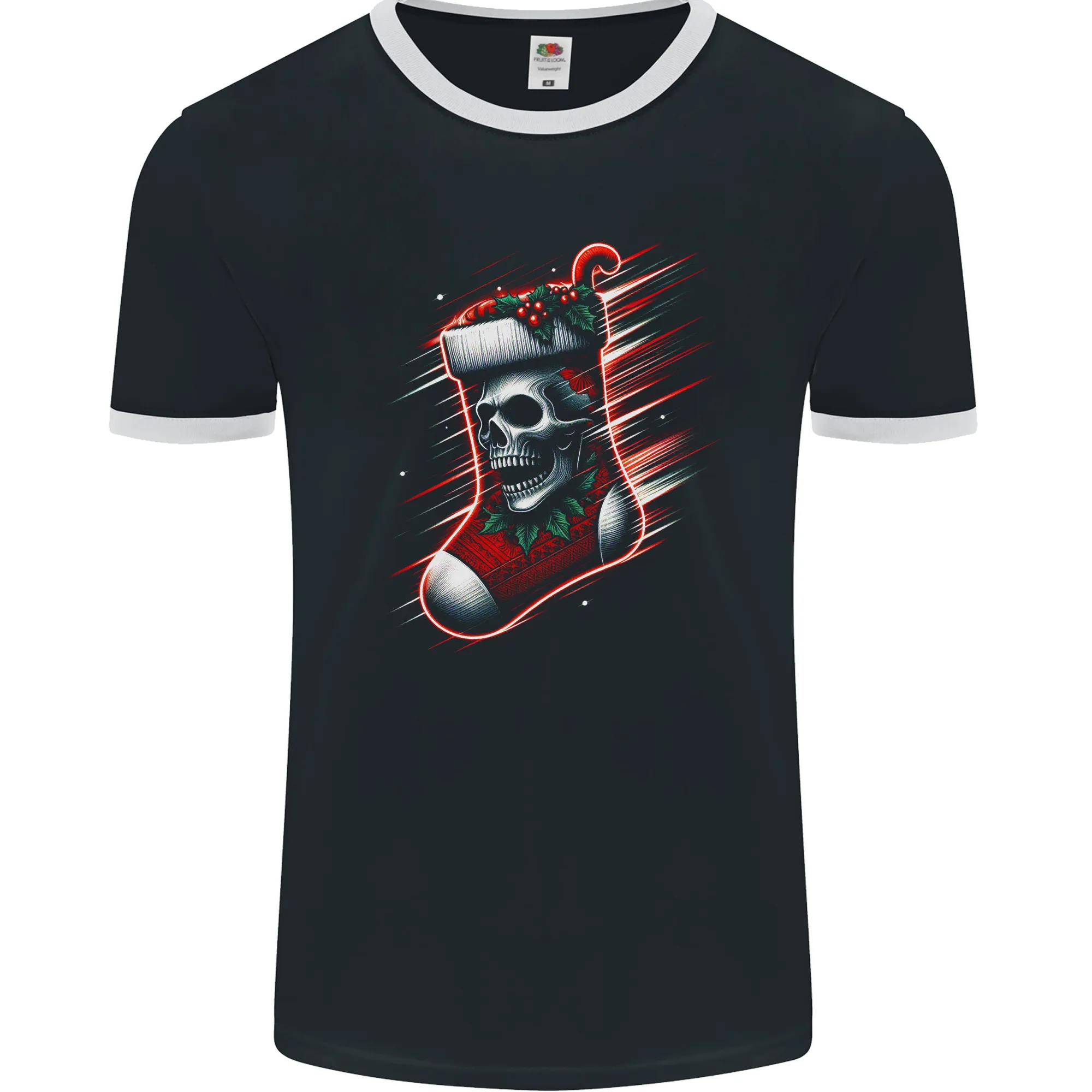 Christmas Skull Sock Xmas Heavy Metal Rock n Roll Mens Ringer T-Shirt FotL