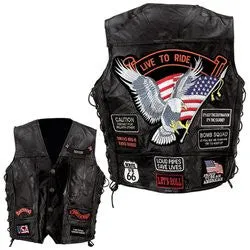 Diamond Plate Rock Design Buffalo Leather Vest with Patches GFVBIK14