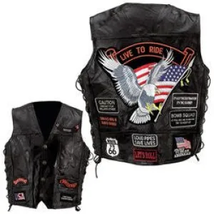 Diamond Plate Rock Design Buffalo Leather Vest with Patches GFVBIK14