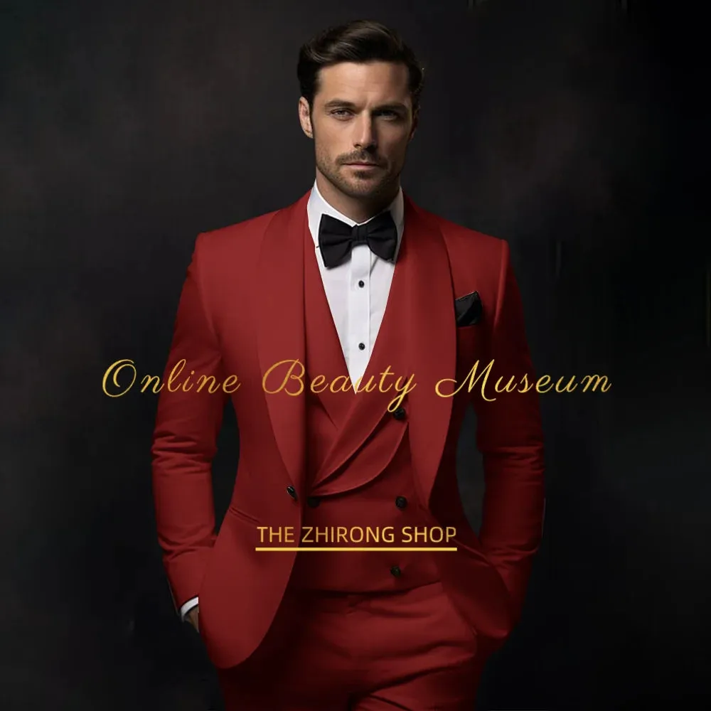 Elegant Hylan Tuxedo Suit for Men 3 Piece Set Jacket Vest Pants Classic Attire for Wedding Dating Host Prom Ball Party