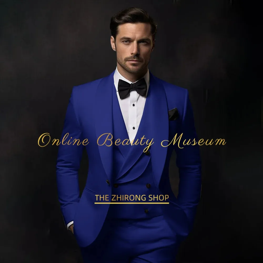 Elegant Hylan Tuxedo Suit for Men 3 Piece Set Jacket Vest Pants Classic Attire for Wedding Dating Host Prom Ball Party